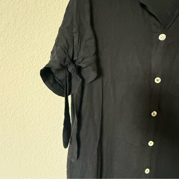Tempo Paris Linen Cotton Shirt Dress Black M/L Made in Italy Button Front - Picture 4 of 9